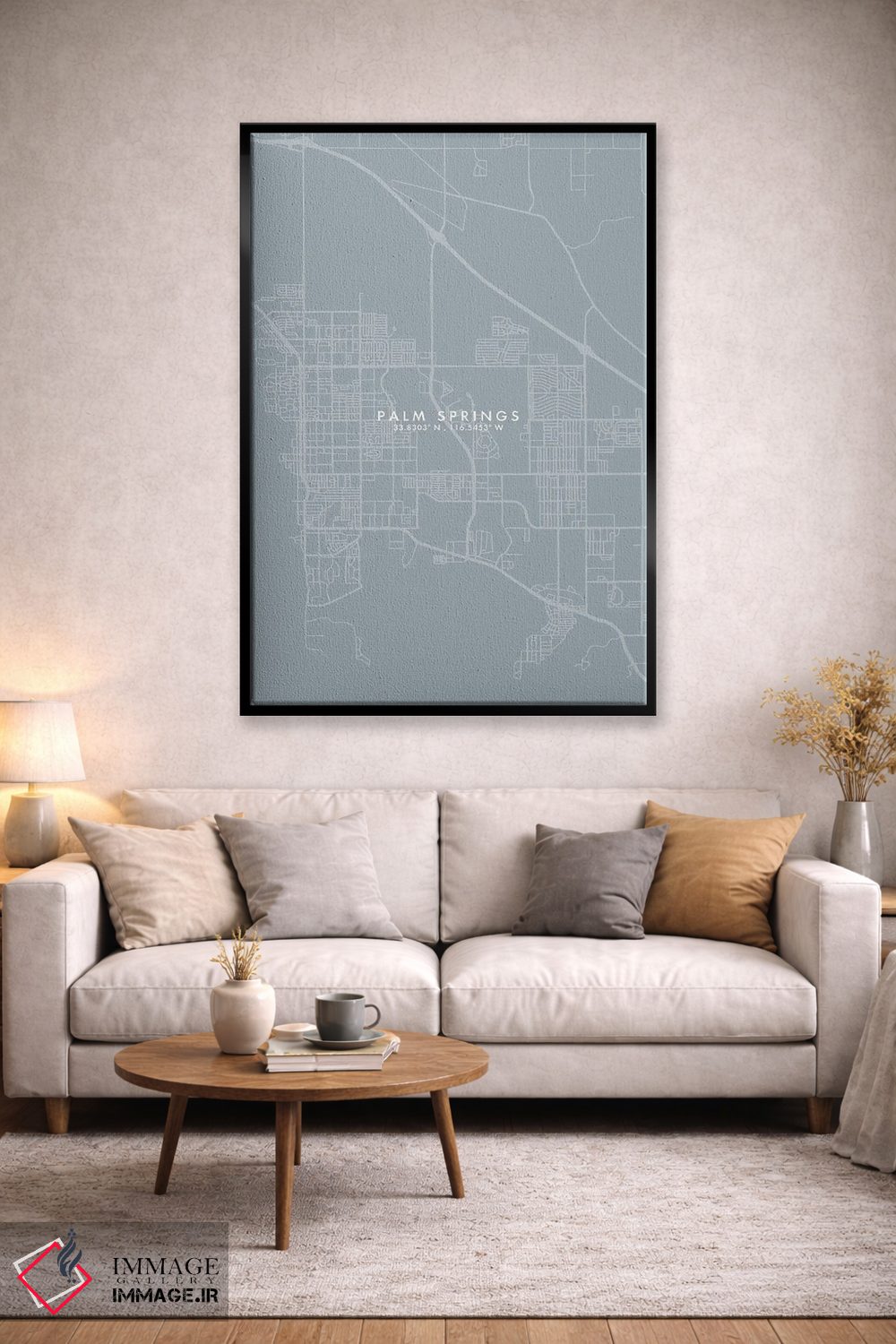 تابلو دکوراتیو California City Map Grey Blue Style,نقشه شهر پالم اسپرین… اثر وال دکور ادیکت - D2B