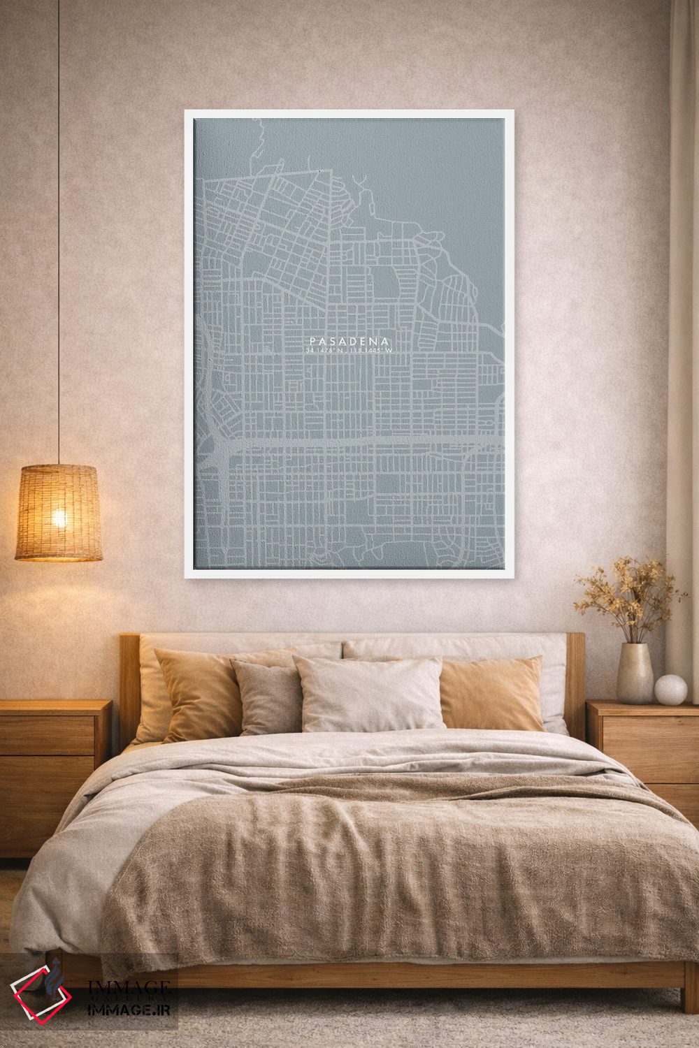 تابلو دکوراتیو California City Map Grey Blue Style,نقشه شهر پاسادنا، کا… اثر وال دکور ادیکت - D1W
