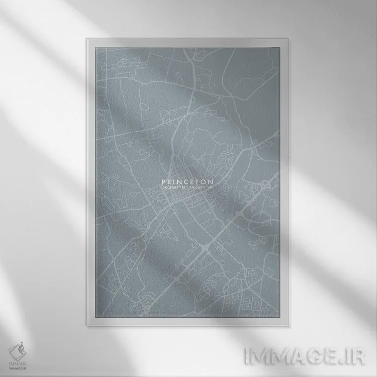 تابلو دکوراتیو New Jersey City Map Grey Blue Style,نقشه شهر پرینستون، ن… اثر وال دکور ادیکت - نمای قابدار سفید