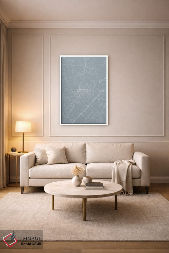 تابلو دکوراتیو New Jersey City Map Grey Blue Style,نقشه شهر پرینستون، ن… اثر وال دکور ادیکت - D3W