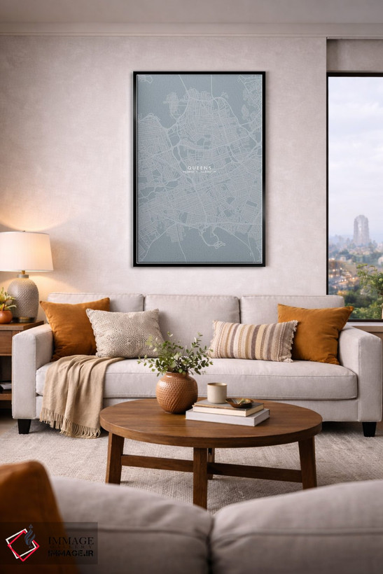تابلو دکوراتیو New York City Map Grey Blue Style,نقشه منطقه کویینز، نیو… اثر وال دکور ادیکت - D2B