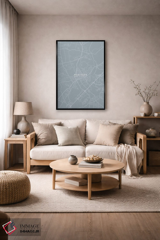 تابلو دکوراتیو New Jersey City Map Grey Blue Style,نقشه شهر پرینستون، ن… اثر وال دکور ادیکت - D4B