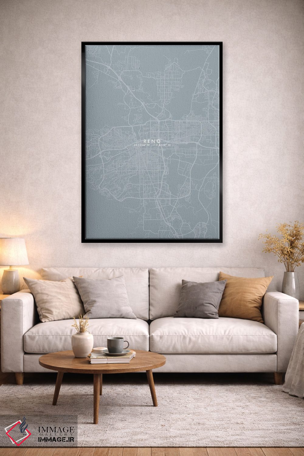 تابلو دکوراتیو Nevada City Map Grey Blue Style,نقشه شهر رینو، نوادا به… اثر وال دکور ادیکت - D2B
