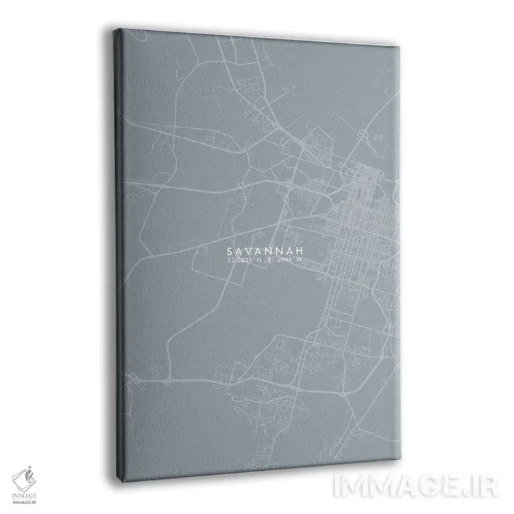 تابلو دکوراتیو Georgia City Map Grey Blue Style,نقشه شهر ساوانا، جورجیا… اثر وال دکور ادیکت - نمای پرسپکتیو محصول