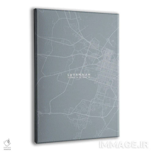 تابلو دکوراتیو Georgia City Map Grey Blue Style,نقشه شهر ساوانا، جورجیا… اثر وال دکور ادیکت - نمای پرسپکتیو محصول