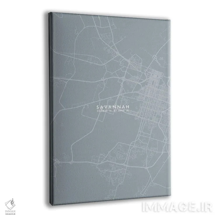 تابلو دکوراتیو Georgia City Map Grey Blue Style,نقشه شهر ساوانا، جورجیا… اثر وال دکور ادیکت - نمای پرسپکتیو محصول
