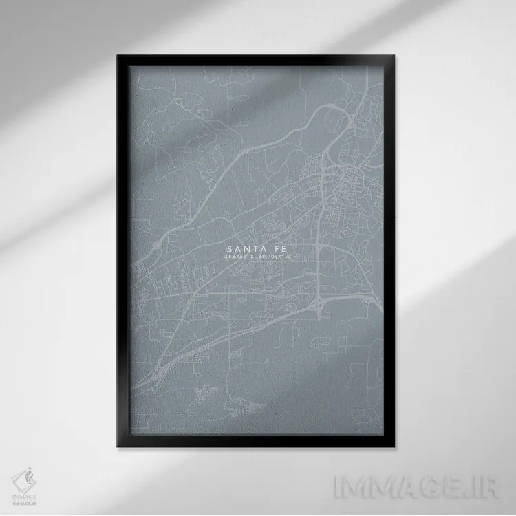 تابلو دکوراتیو Argentina City Map Grey Blue Style,نقشه شهر سانتا فه، آر… اثر وال دکور ادیکت - نمای قابدار مشکی