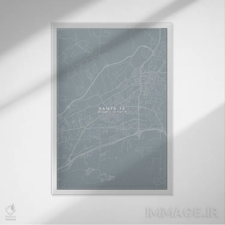 تابلو دکوراتیو Argentina City Map Grey Blue Style,نقشه شهر سانتا فه، آر… اثر وال دکور ادیکت - نمای قابدار سفید