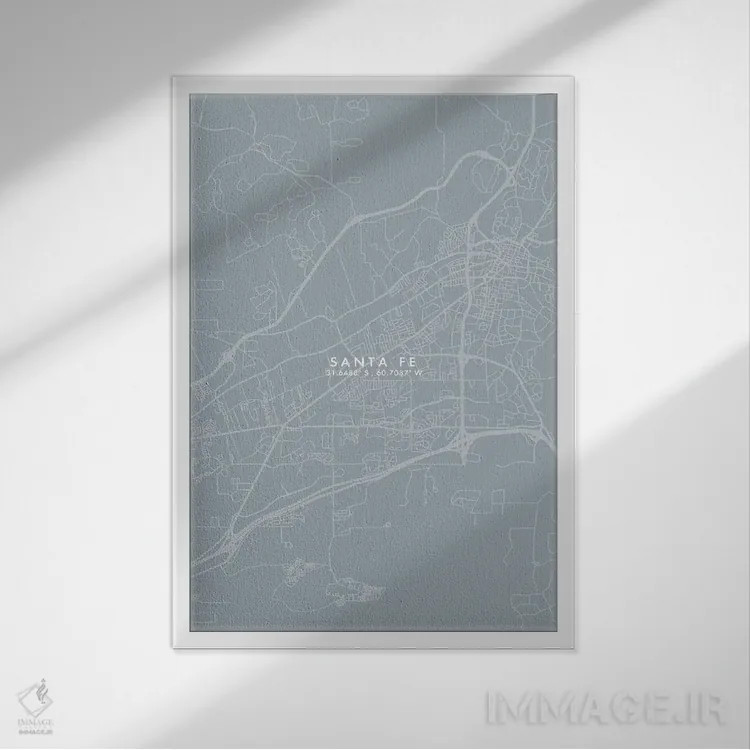 تابلو دکوراتیو Argentina City Map Grey Blue Style,نقشه شهر سانتا فه، آر… اثر وال دکور ادیکت - نمای قابدار سفید