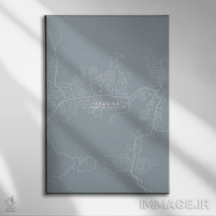 تابلو دکوراتیو Arizona City Map Grey Blue Style,نقشه شهر سدونا، آریزونا… اثر وال دکور ادیکت - نمای روبهرو روی دیوار