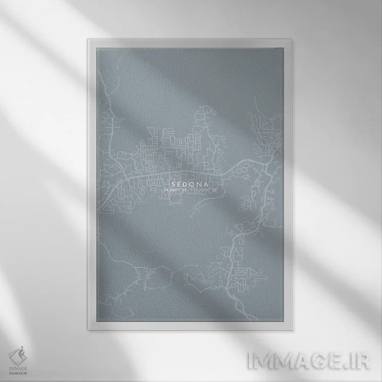 تابلو دکوراتیو Arizona City Map Grey Blue Style,نقشه شهر سدونا، آریزونا… اثر وال دکور ادیکت - نمای قابدار سفید