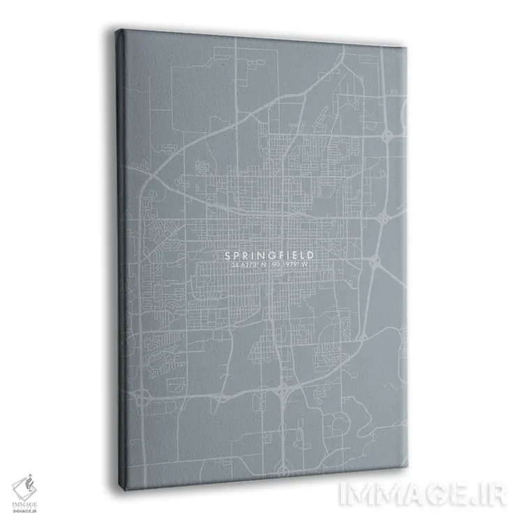 تابلو دکوراتیو Illinois City Map Grey Blue Style,نقشه شهر اسپرینگفیلد… اثر وال دکور ادیکت - نمای پرسپکتیو محصول