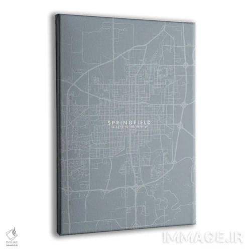 تابلو دکوراتیو Illinois City Map Grey Blue Style,نقشه شهر اسپرینگفیلد… اثر وال دکور ادیکت - نمای پرسپکتیو محصول