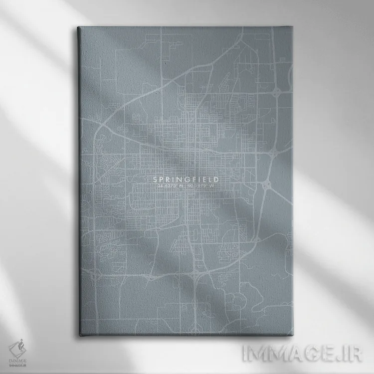تابلو دکوراتیو Illinois City Map Grey Blue Style,نقشه شهر اسپرینگفیلد… اثر وال دکور ادیکت - نمای روبهرو روی دیوار