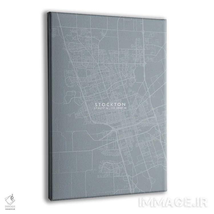 تابلو دکوراتیو California City Map Grey Blue Style,نقشه شهر استوکتون، ک… اثر وال دکور ادیکت - نمای پرسپکتیو محصول