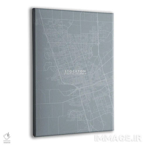 تابلو دکوراتیو California City Map Grey Blue Style,نقشه شهر استوکتون، ک… اثر وال دکور ادیکت - نمای پرسپکتیو محصول
