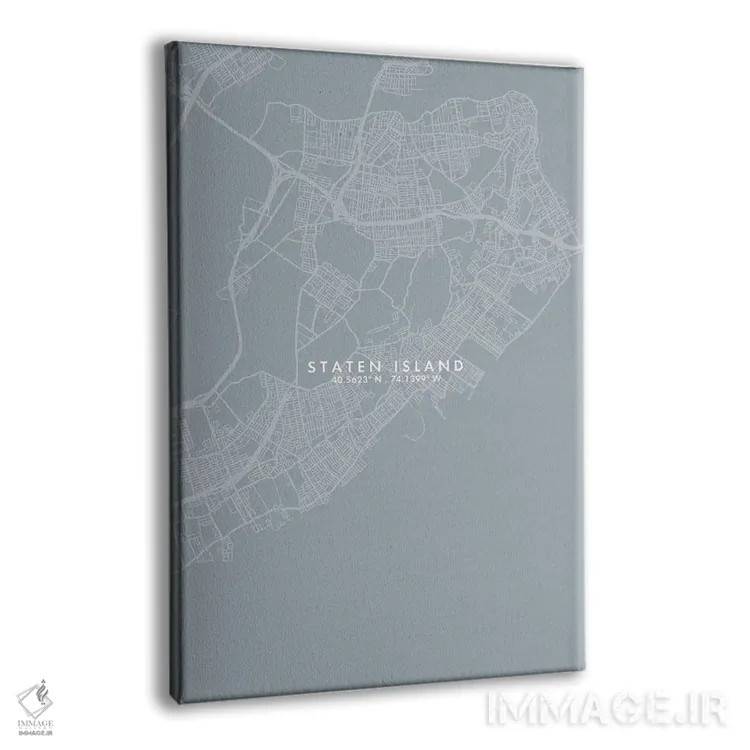 تابلو دکوراتیو New York City Map Grey Blue Style,نقشه منطقه استتن آیلند… اثر وال دکور ادیکت - نمای پرسپکتیو محصول