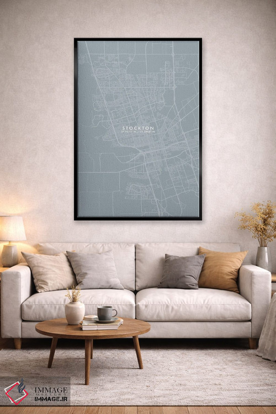 تابلو دکوراتیو California City Map Grey Blue Style,نقشه شهر استوکتون، ک… اثر وال دکور ادیکت - D2B