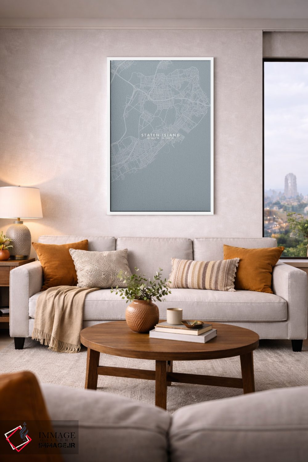تابلو دکوراتیو New York City Map Grey Blue Style,نقشه منطقه استتن آیلند… اثر وال دکور ادیکت - D3W