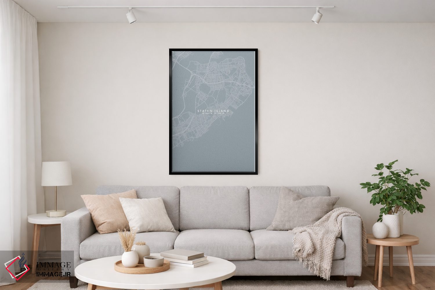 تابلو دکوراتیو New York City Map Grey Blue Style,نقشه منطقه استتن آیلند… اثر وال دکور ادیکت - D4B