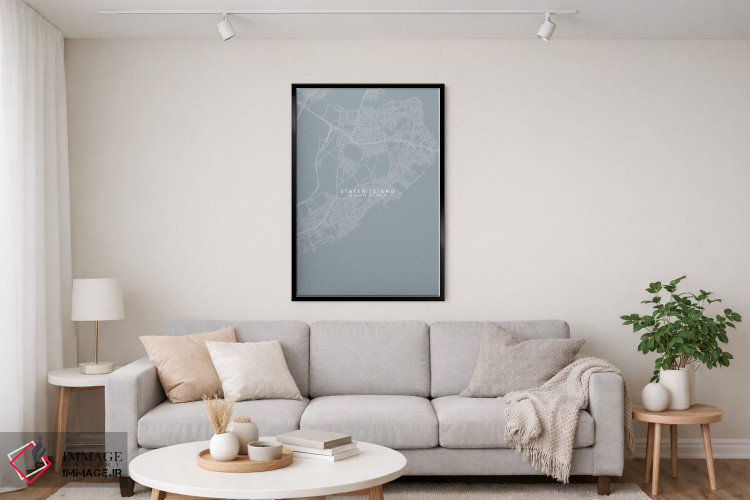 تابلو دکوراتیو New York City Map Grey Blue Style,نقشه منطقه استتن آیلند… اثر وال دکور ادیکت - D4B