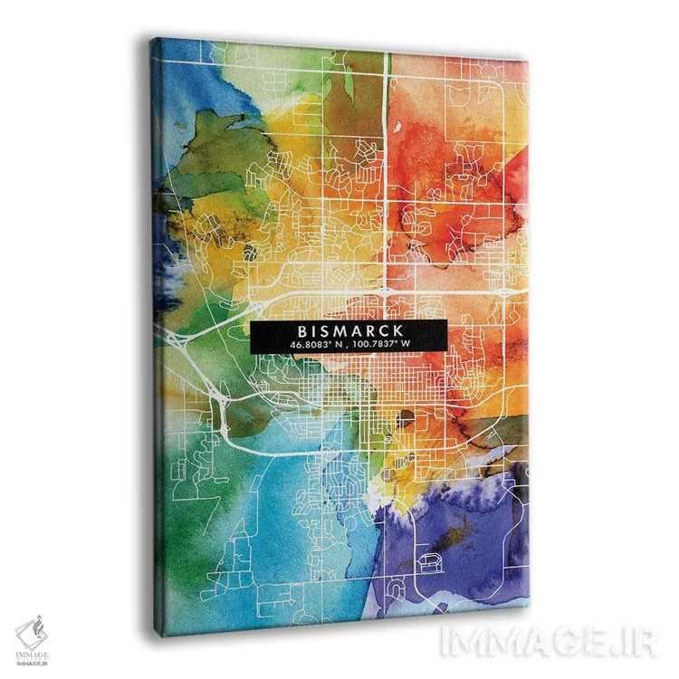 تابلو دکوراتیو North Dakota City Map Colorful Watercolor Style,نقشه شهر… اثر وال دکور ادیکت - نمای پرسپکتیو محصول