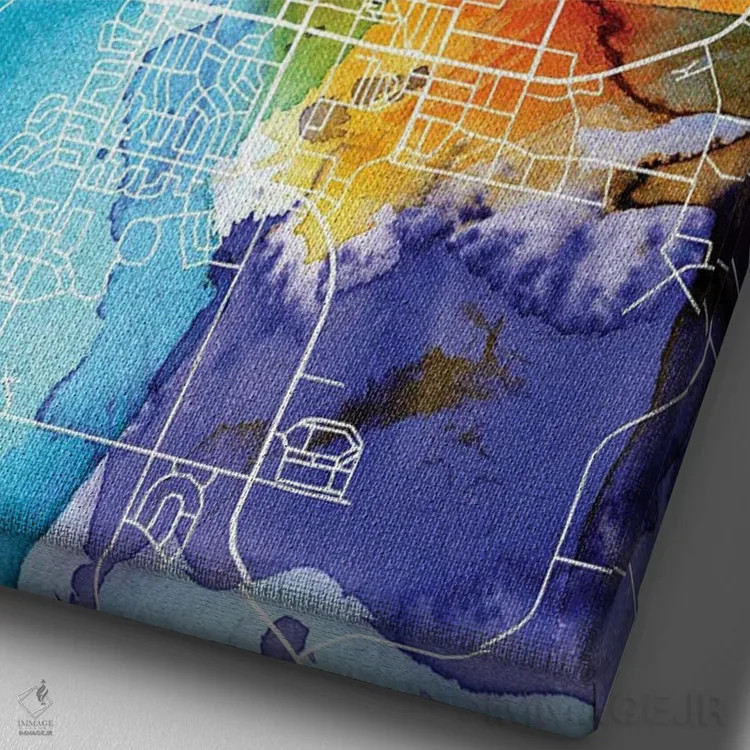 تابلو دکوراتیو North Dakota City Map Colorful Watercolor Style,نقشه شهر… اثر وال دکور ادیکت - نمای نزدیک بافت بوم