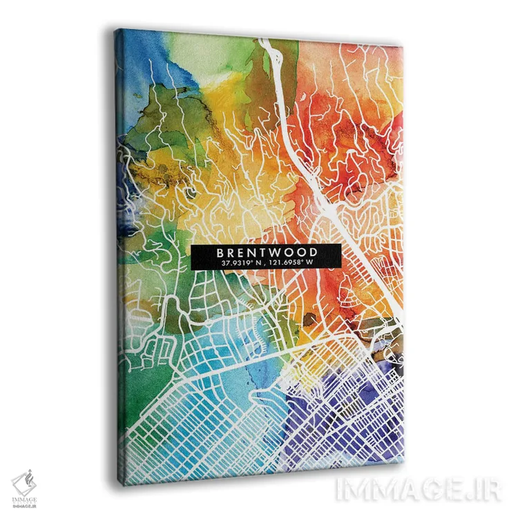 تابلو دکوراتیو California City Map Colorful Watercolor Style,نقشه شهر ب… اثر وال دکور ادیکت - نمای پرسپکتیو محصول