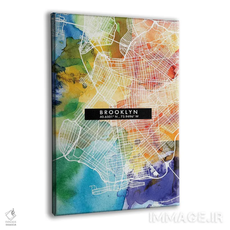 تابلو دکوراتیو New York City Map Colorful Watercolor Style,نقشه منطقه ب… اثر وال دکور ادیکت - نمای پرسپکتیو محصول