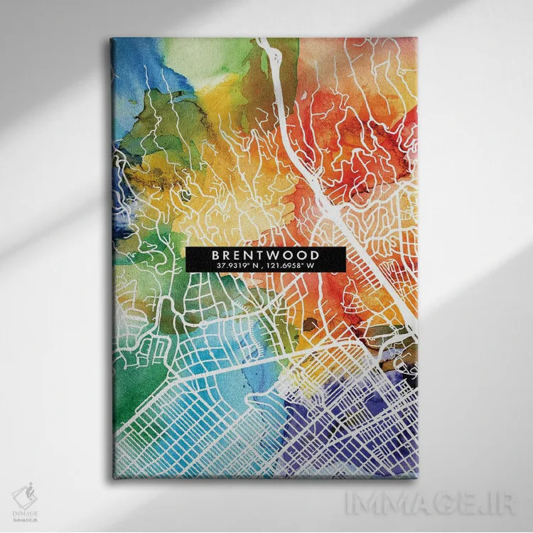 تابلو دکوراتیو California City Map Colorful Watercolor Style,نقشه شهر ب… اثر وال دکور ادیکت - نمای روبهرو روی دیوار