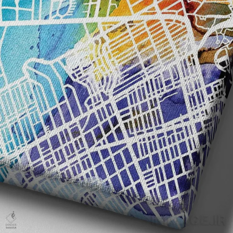 تابلو دکوراتیو California City Map Colorful Watercolor Style,نقشه شهر ب… اثر وال دکور ادیکت - نمای نزدیک بافت بوم