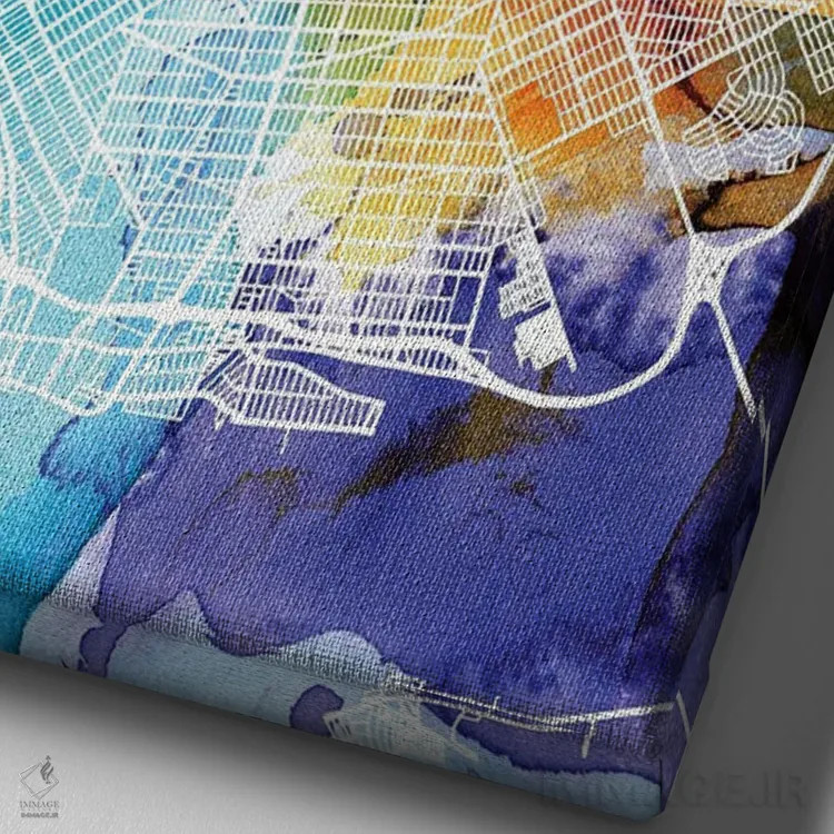 تابلو دکوراتیو New York City Map Colorful Watercolor Style,نقشه منطقه ب… اثر وال دکور ادیکت - نمای نزدیک بافت بوم