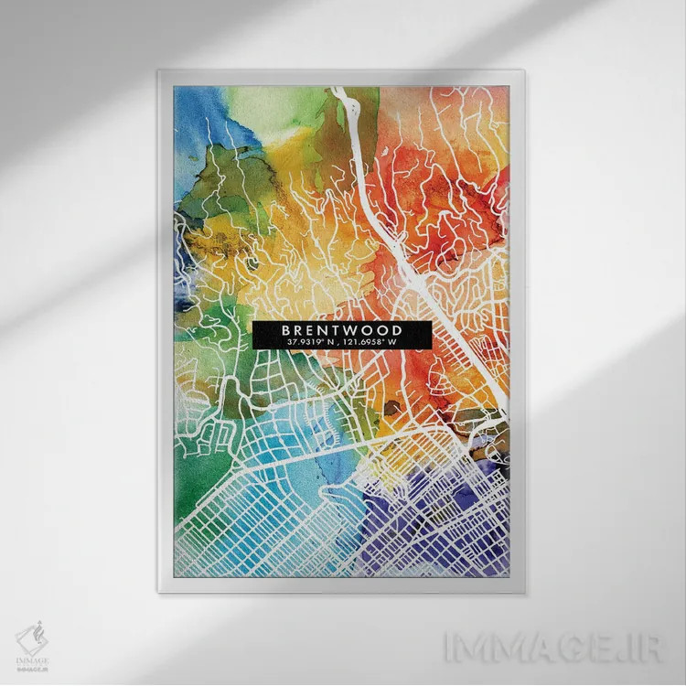 تابلو دکوراتیو California City Map Colorful Watercolor Style,نقشه شهر ب… اثر وال دکور ادیکت - نمای قابدار سفید