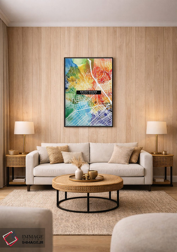 تابلو دکوراتیو California City Map Colorful Watercolor Style,نقشه شهر ب… اثر وال دکور ادیکت - D1B