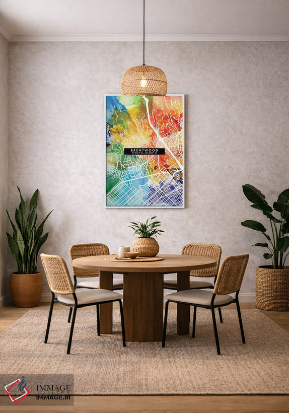 تابلو دکوراتیو California City Map Colorful Watercolor Style,نقشه شهر ب… اثر وال دکور ادیکت - D2W