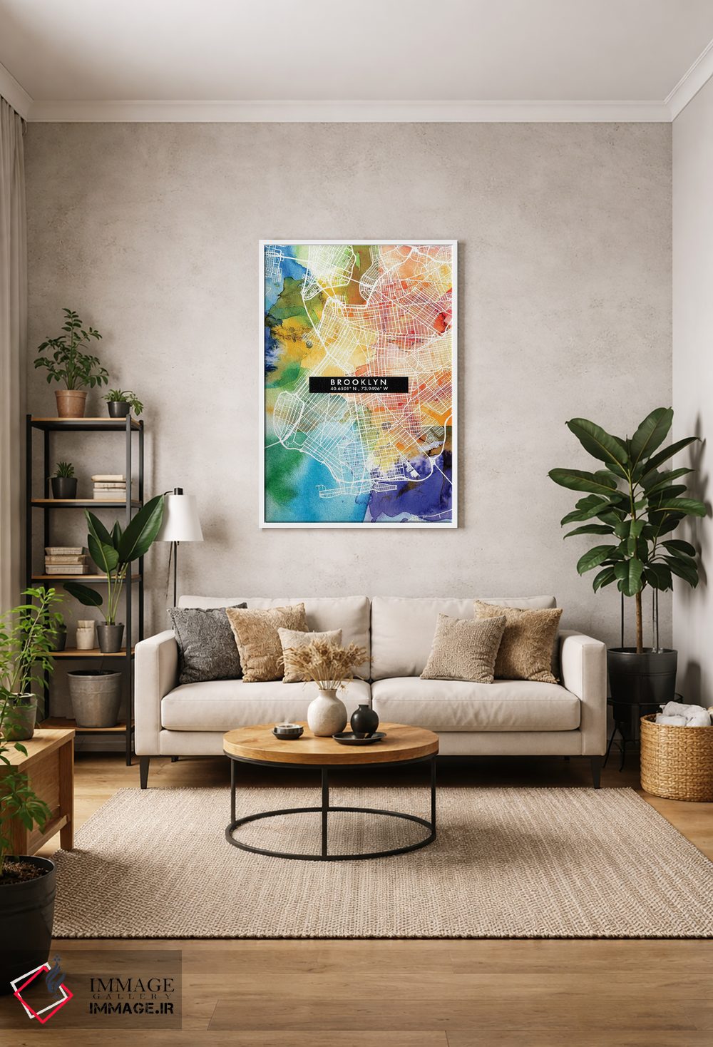 تابلو دکوراتیو New York City Map Colorful Watercolor Style,نقشه منطقه ب… اثر وال دکور ادیکت - D1W