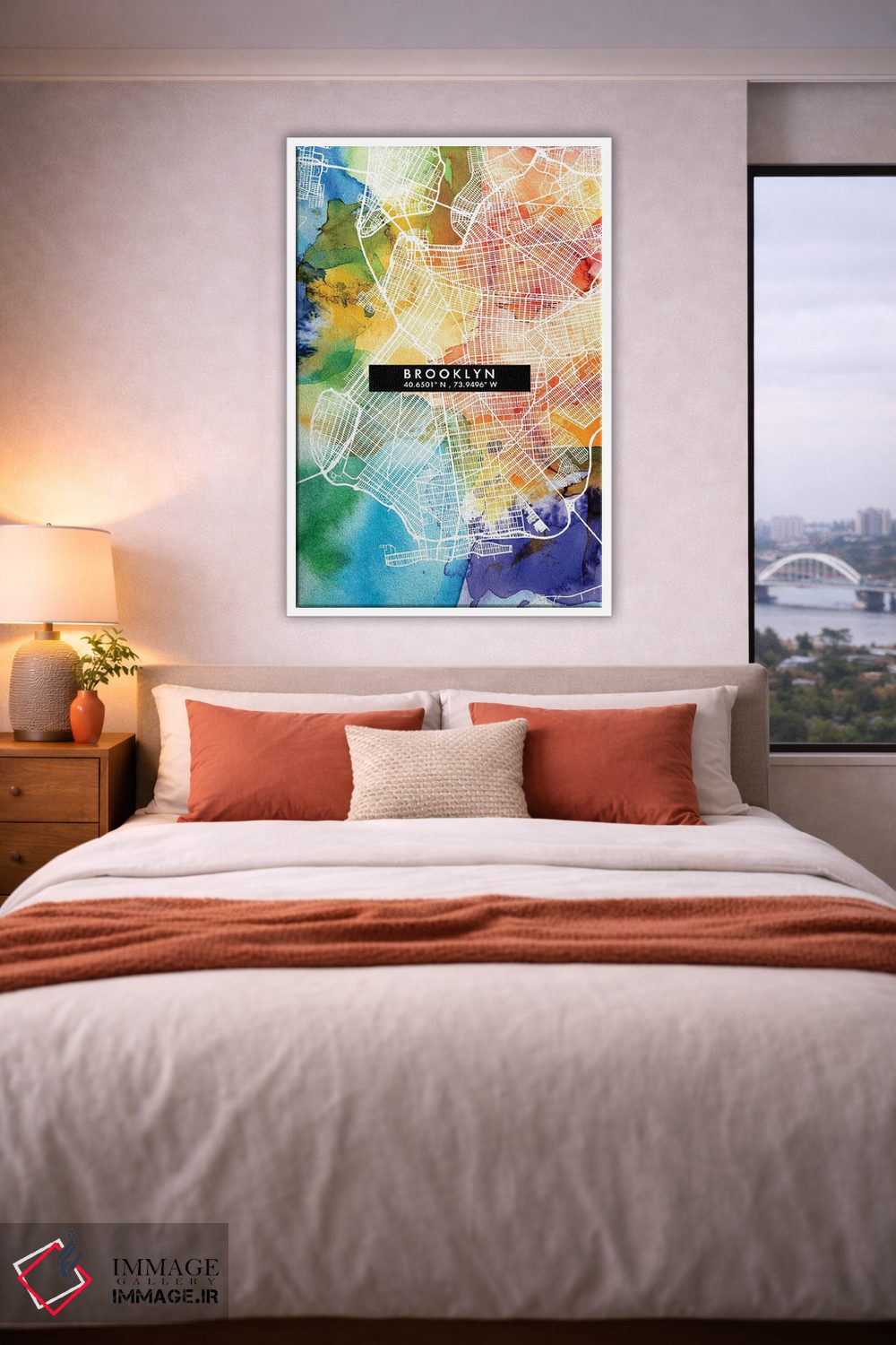 تابلو دکوراتیو New York City Map Colorful Watercolor Style,نقشه منطقه ب… اثر وال دکور ادیکت - D2W