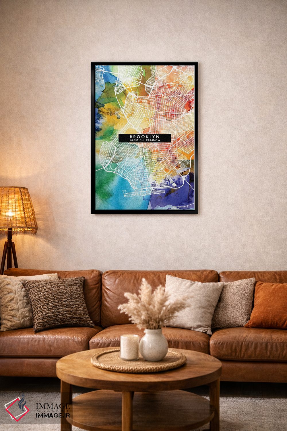 تابلو دکوراتیو New York City Map Colorful Watercolor Style,نقشه منطقه ب… اثر وال دکور ادیکت - D3B