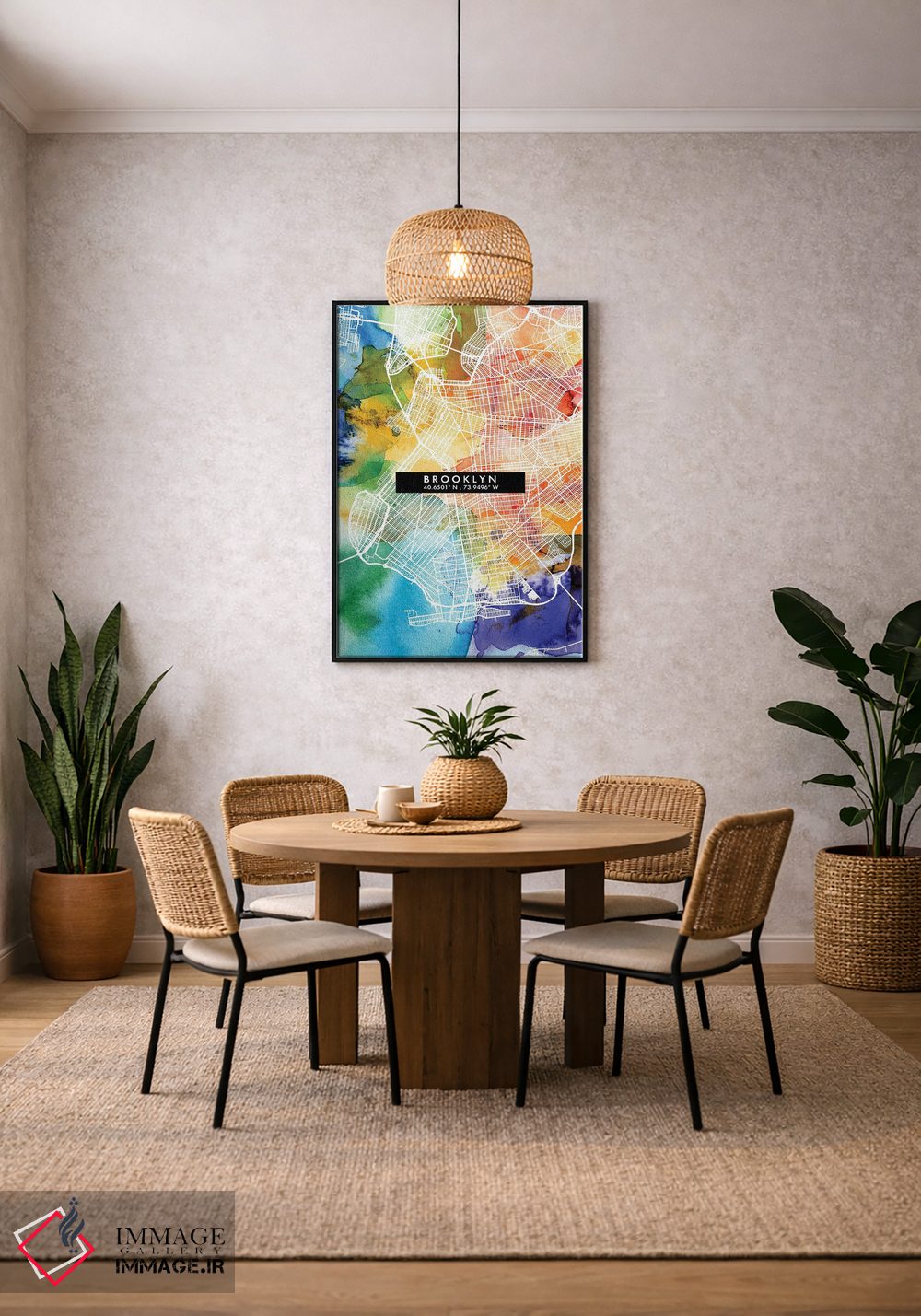 تابلو دکوراتیو New York City Map Colorful Watercolor Style,نقشه منطقه ب… اثر وال دکور ادیکت - D4B