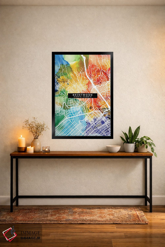 تابلو دکوراتیو California City Map Colorful Watercolor Style,نقشه شهر ب… اثر وال دکور ادیکت - D4B