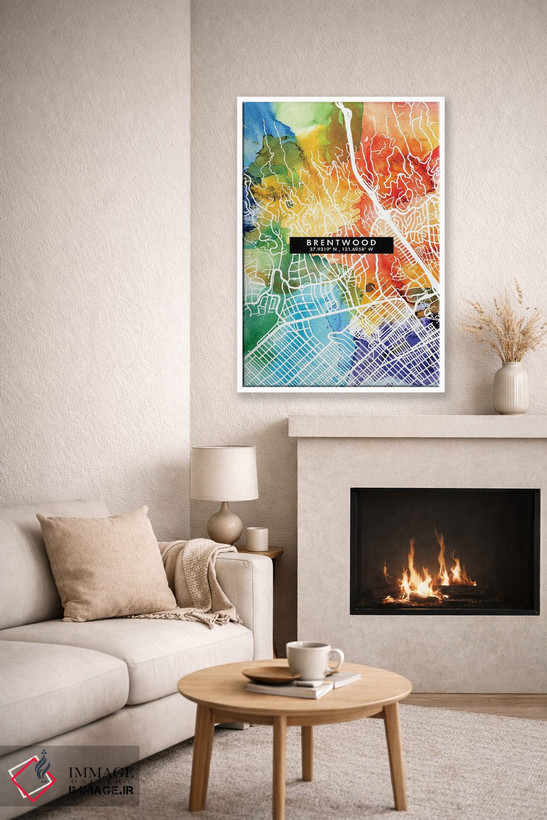 تابلو دکوراتیو California City Map Colorful Watercolor Style,نقشه شهر ب… اثر وال دکور ادیکت - D6W