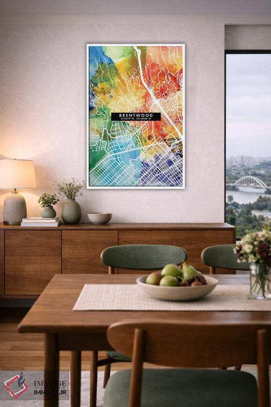 تابلو دکوراتیو California City Map Colorful Watercolor Style,نقشه شهر ب… اثر وال دکور ادیکت - D5W