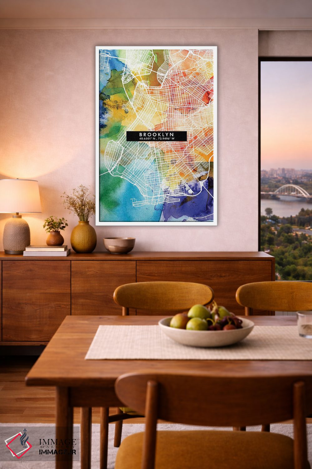 تابلو دکوراتیو New York City Map Colorful Watercolor Style,نقشه منطقه ب… اثر وال دکور ادیکت - D6W