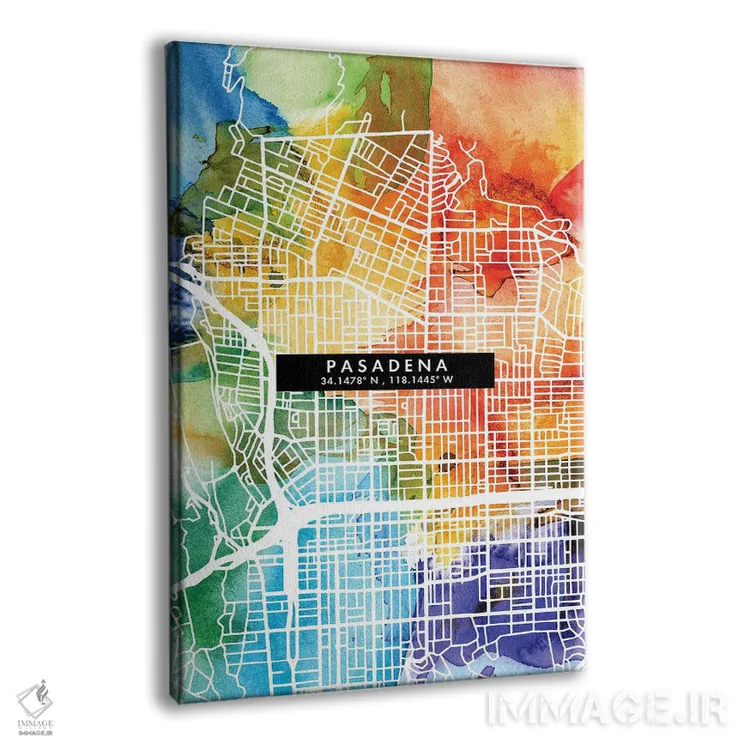 تابلو دکوراتیو California City Map Colorful Watercolor Style,نقشه شهر پ… اثر وال دکور ادیکت - نمای پرسپکتیو محصول