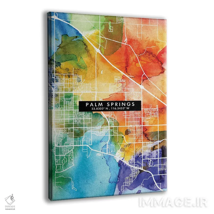 تابلو دکوراتیو California City Map Colorful Watercolor Style,نقشه شهر پ… اثر وال دکور ادیکت - نمای پرسپکتیو محصول