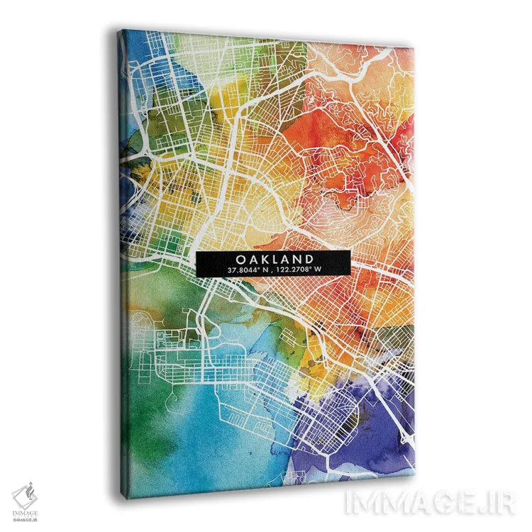 تابلو دکوراتیو California City Map Colorful Watercolor Style,نقشه شهر ا… اثر وال دکور ادیکت - نمای پرسپکتیو محصول