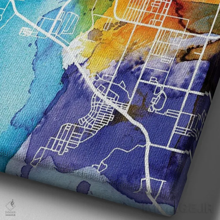 تابلو دکوراتیو California City Map Colorful Watercolor Style,نقشه شهر پ… اثر وال دکور ادیکت - نمای نزدیک بافت بوم