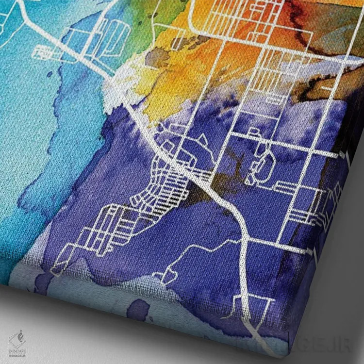 تابلو دکوراتیو California City Map Colorful Watercolor Style,نقشه شهر پ… اثر وال دکور ادیکت - نمای نزدیک بافت بوم