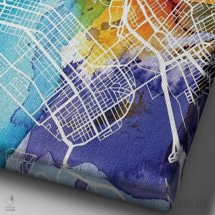 تابلو دکوراتیو California City Map Colorful Watercolor Style,نقشه شهر ا… اثر وال دکور ادیکت - نمای نزدیک بافت بوم