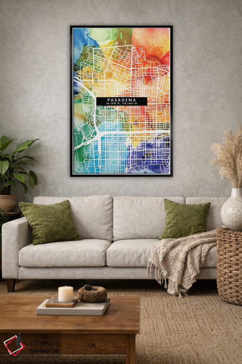 تابلو دکوراتیو California City Map Colorful Watercolor Style,نقشه شهر پ… اثر وال دکور ادیکت - D1B